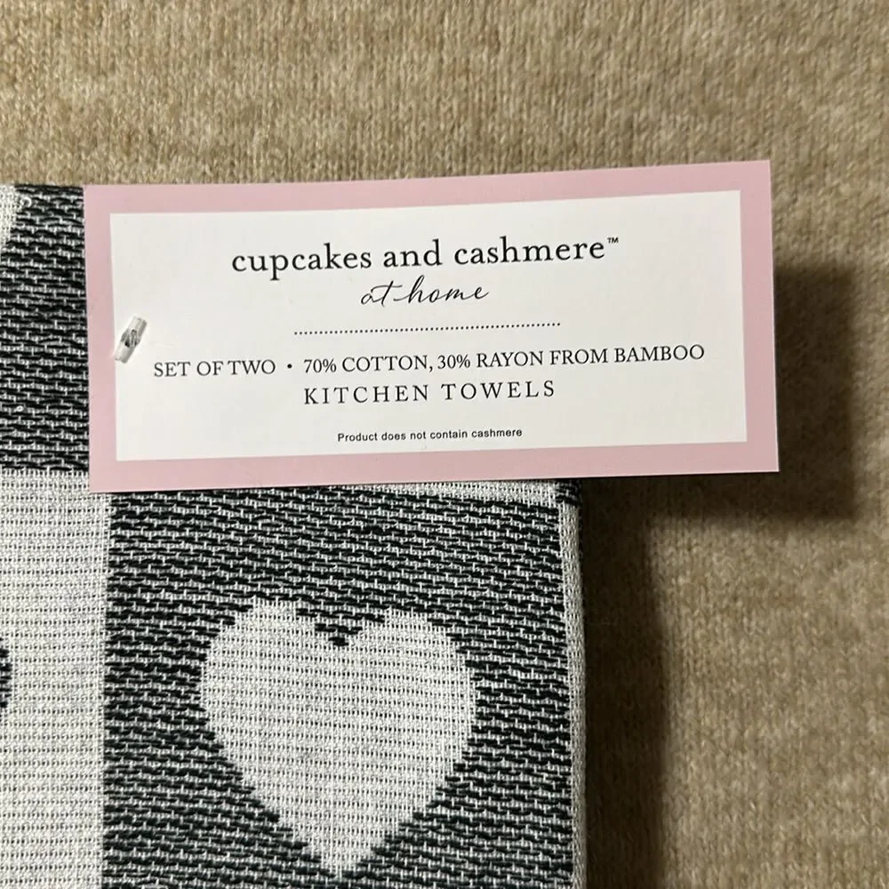 cupcakes and cashmere White Black Checkered Heart Grid Cotton Blend Tea Towels